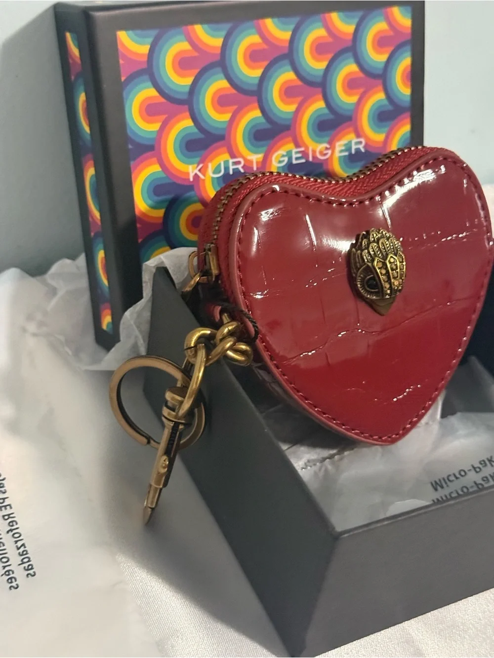 Kurt Geiger Red Patent Heart Keyring or Bag Charm Coin Purse! NWB
